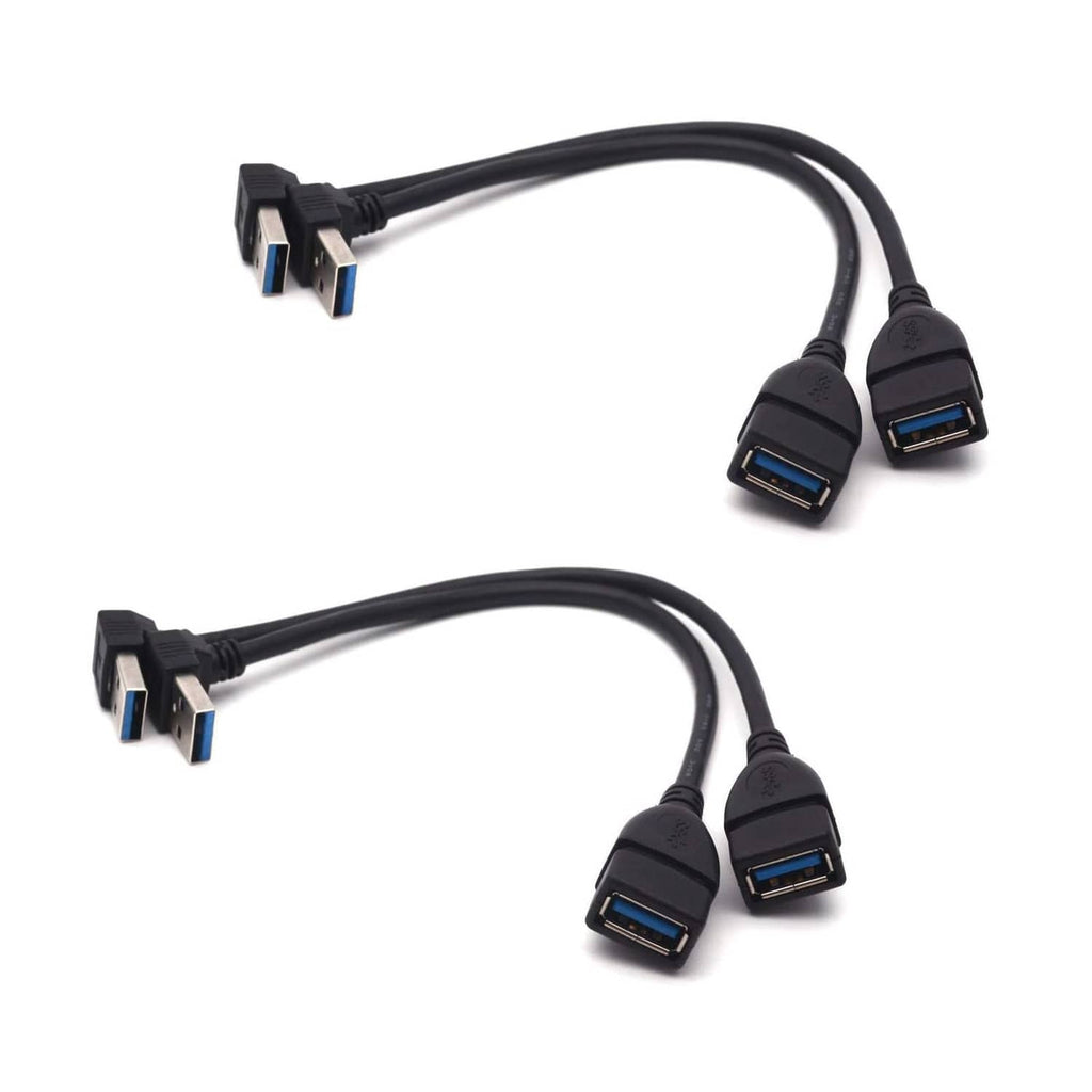 USB 3.0 right-angle extension cable, USB-A male to dual USB-A female ports.