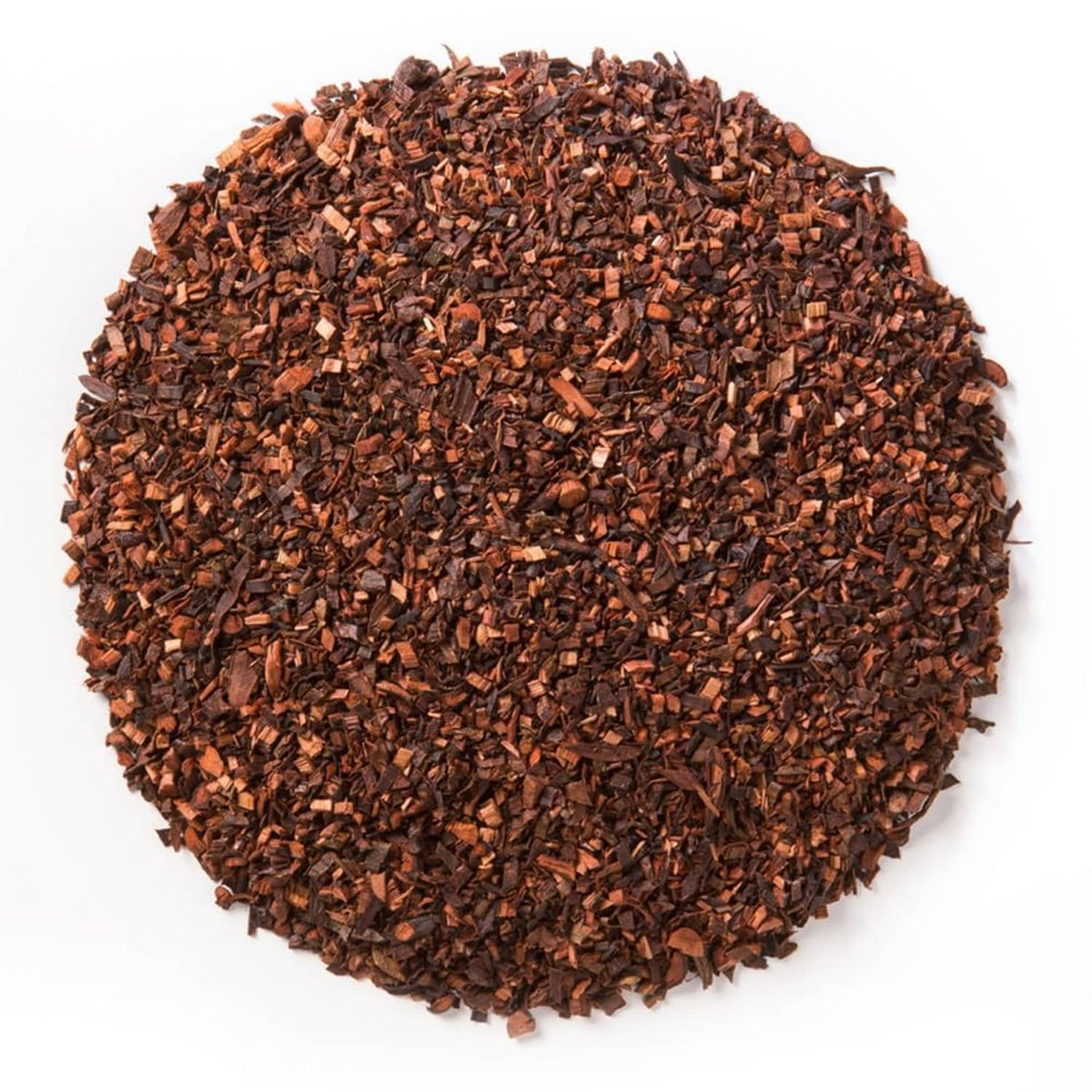 Loose leaf honeybush tea leaves, dark reddish brown tea flakes