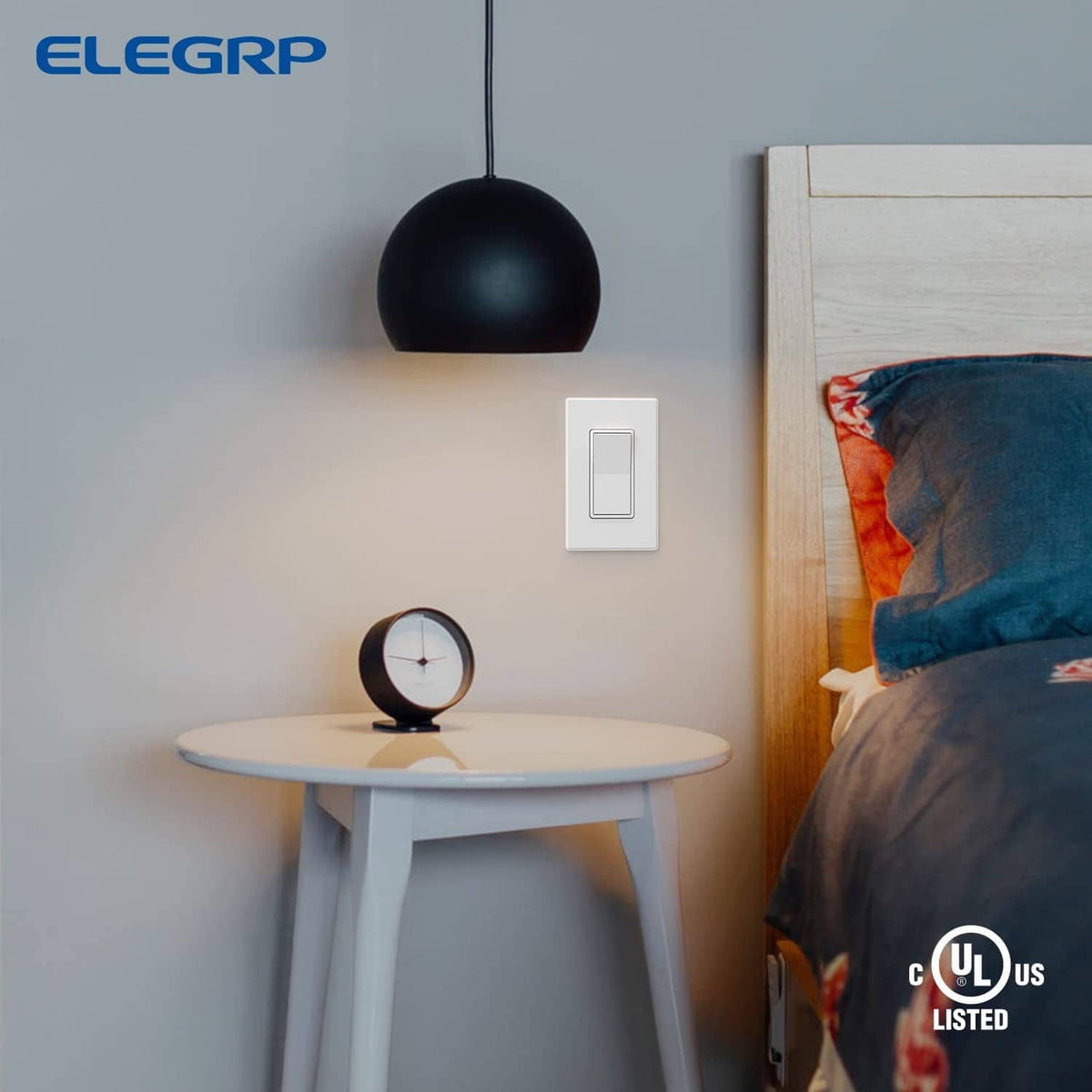 Matte white single-pole wall switch mounted on wall with rocker in off position
