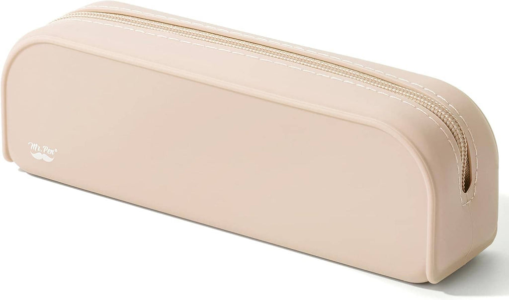 Beige silicone pencil case with zipper end and curved corners