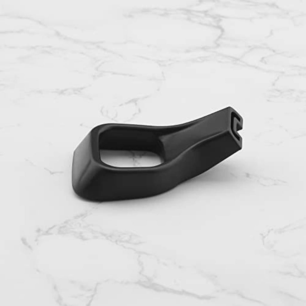 Seat adjustment handle lever, black plastic, side view with rectangular mounting end