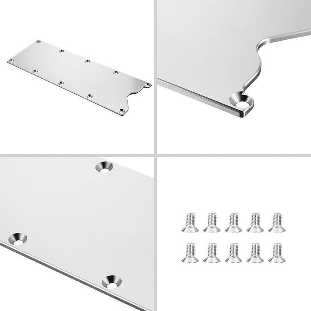 Billet aluminum valley pan cover plate with rounded end cutout and mounting bolts