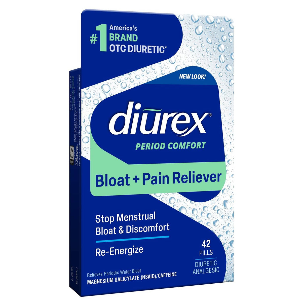 Diurex bloat + pain relief water pills box, 42 count OTC diuretic