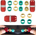 A/C line splice repair kit connectors: red caps, teal seals, brass sleeves