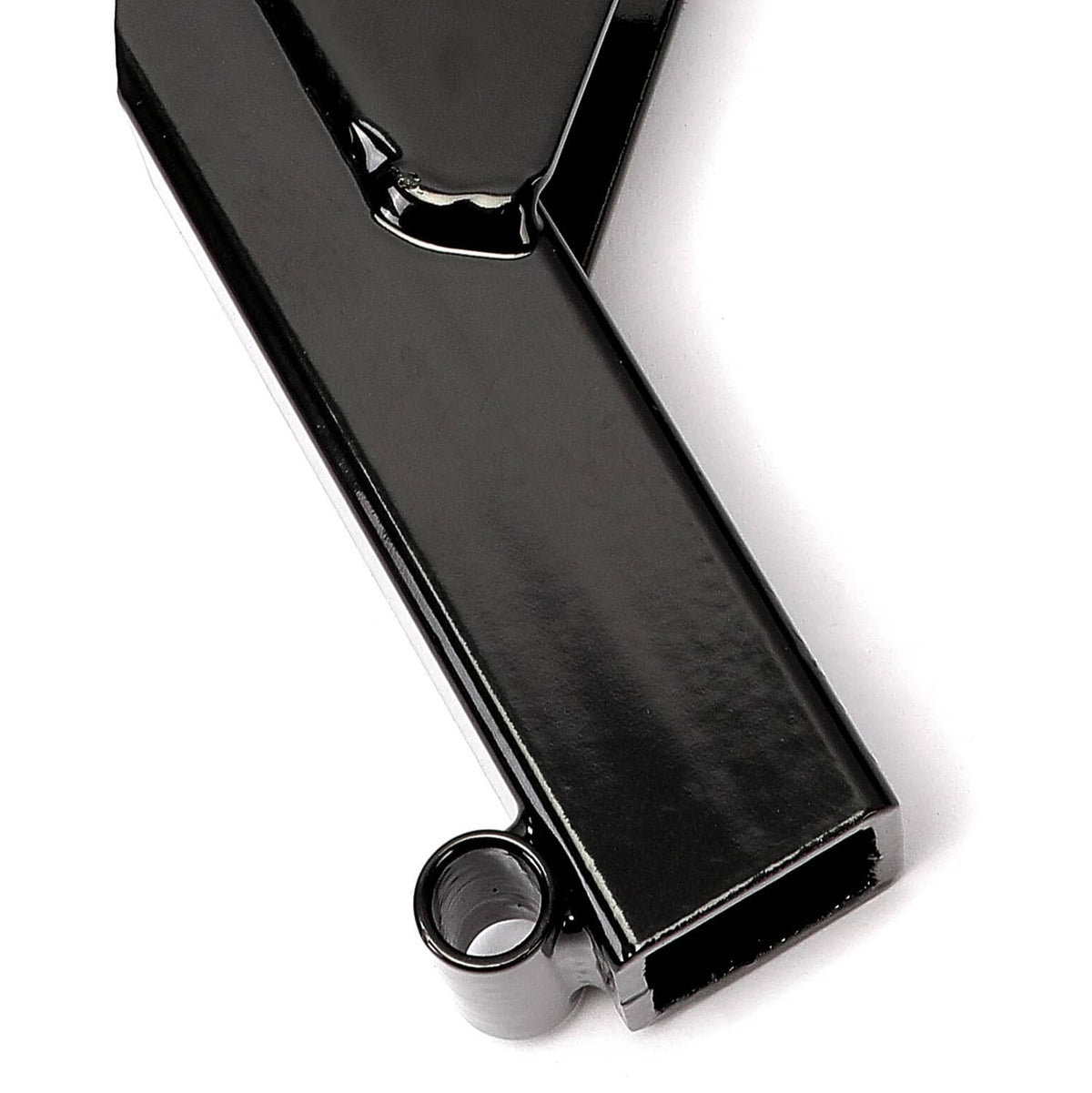 Black A-arm lift bracket arm with circular mounting hole