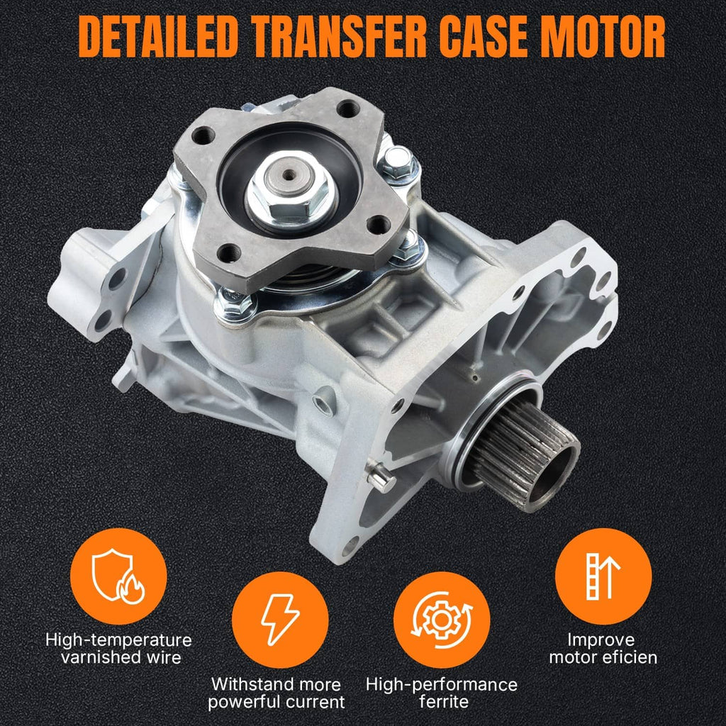 Silver transfer case housing with black center seal and metal bolts, angled view