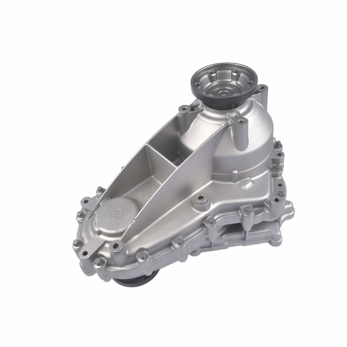 Transfer case assembly with silver aluminum housing and side support brackets