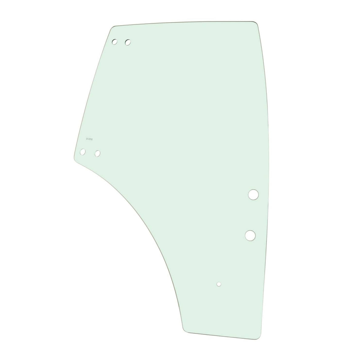 Right side cab door glass panel with corner mounting holes