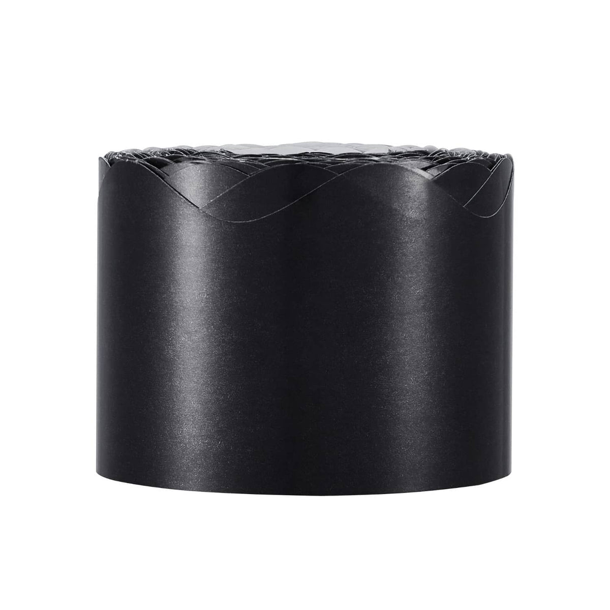 Black rolled scalloped border trim cylinder with coiled layers on top