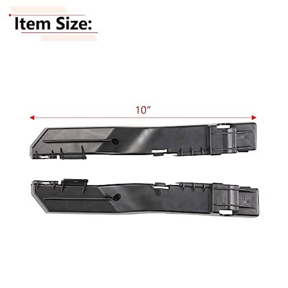 10-inch pair of black front bumper brackets with mounting points and latch tabs