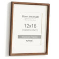 Walnut wood picture frame, front view with white mat for 12x16 photos