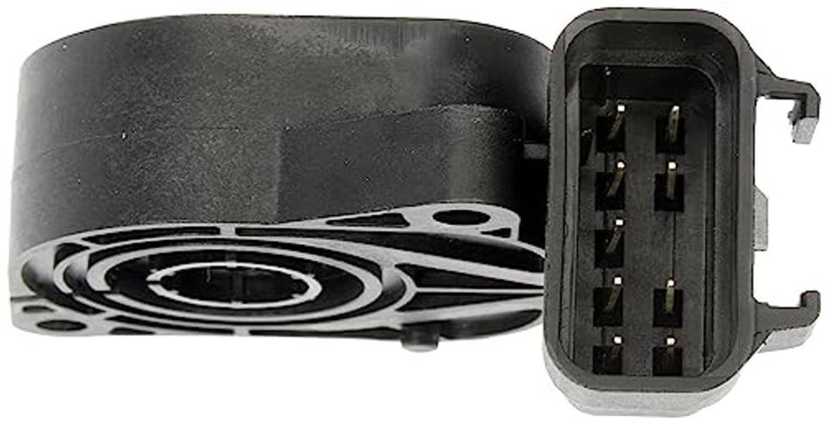Accelerator pedal position sensor with side view and multi-pin electrical connector