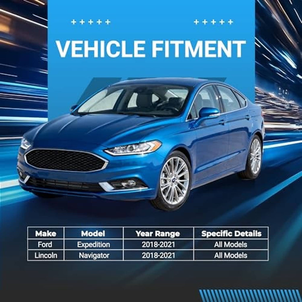 Blue sedan with vehicle fitment overlay and compatibility table