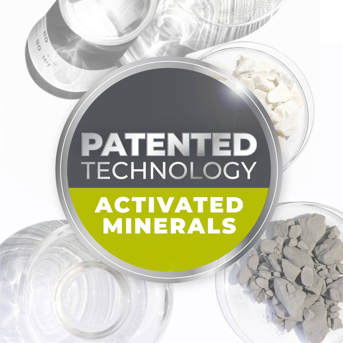 Patented technology activated minerals badge with mineral jars and granules