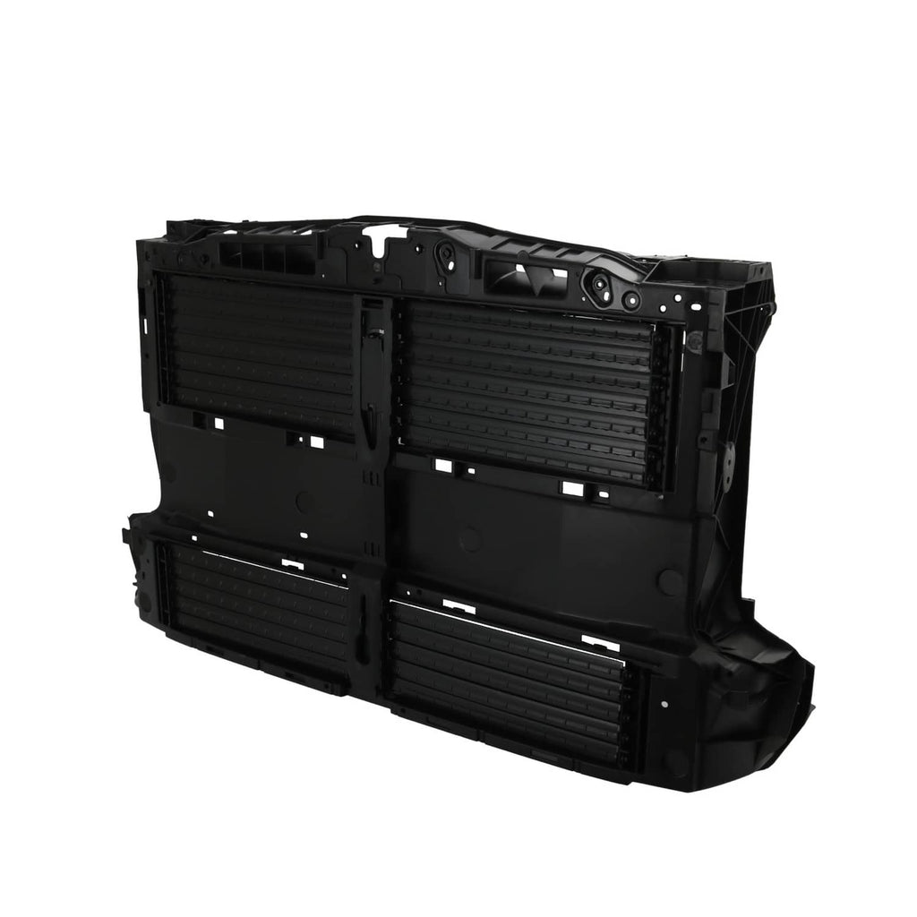 Front grille air shutter housing with shutter slats, black plastic with bracket hardware