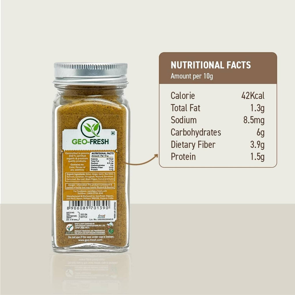 Organic curry powder jar showing back label and nutritional facts panel