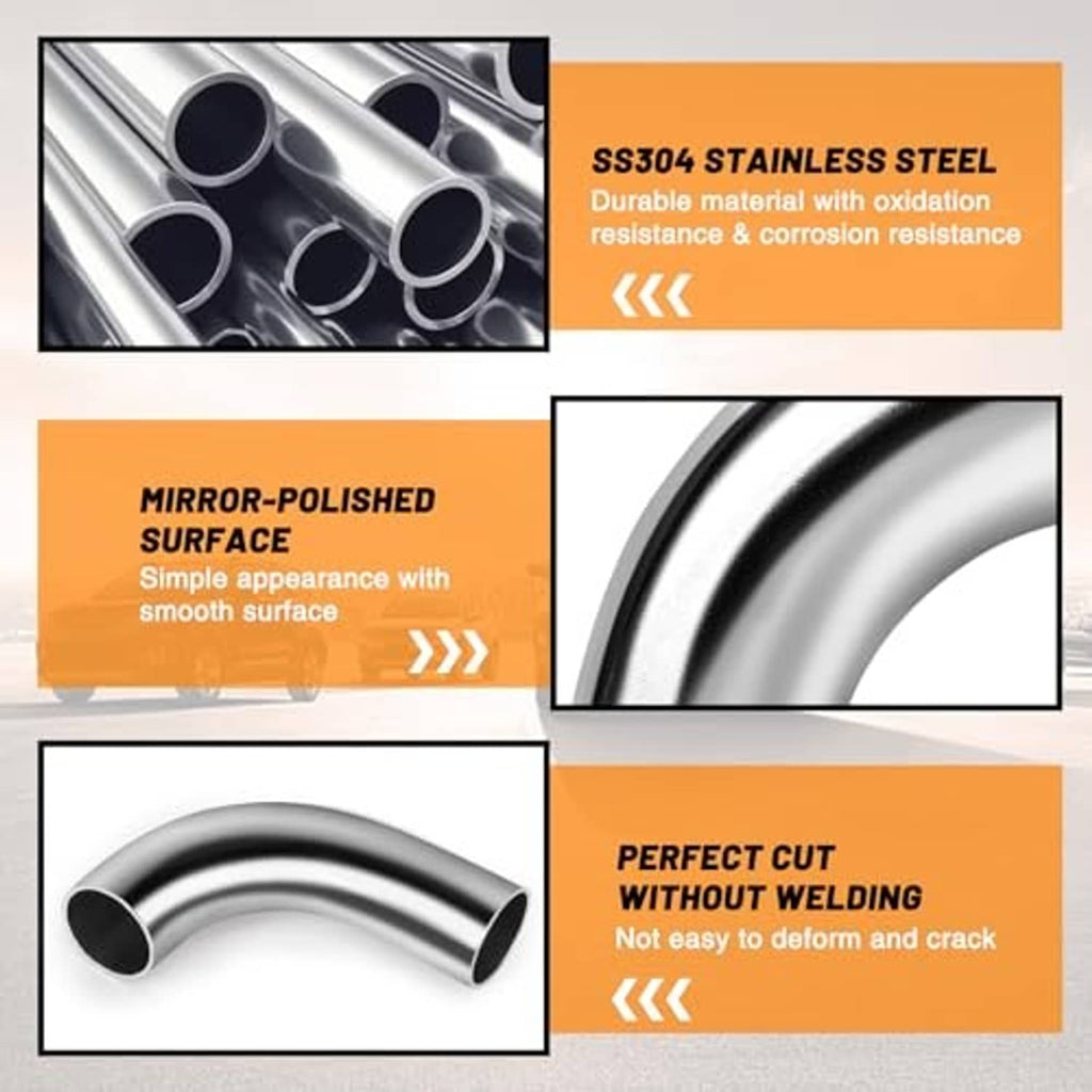 Stainless steel elbow pipe with mirror-polished surface and smooth curved bends.