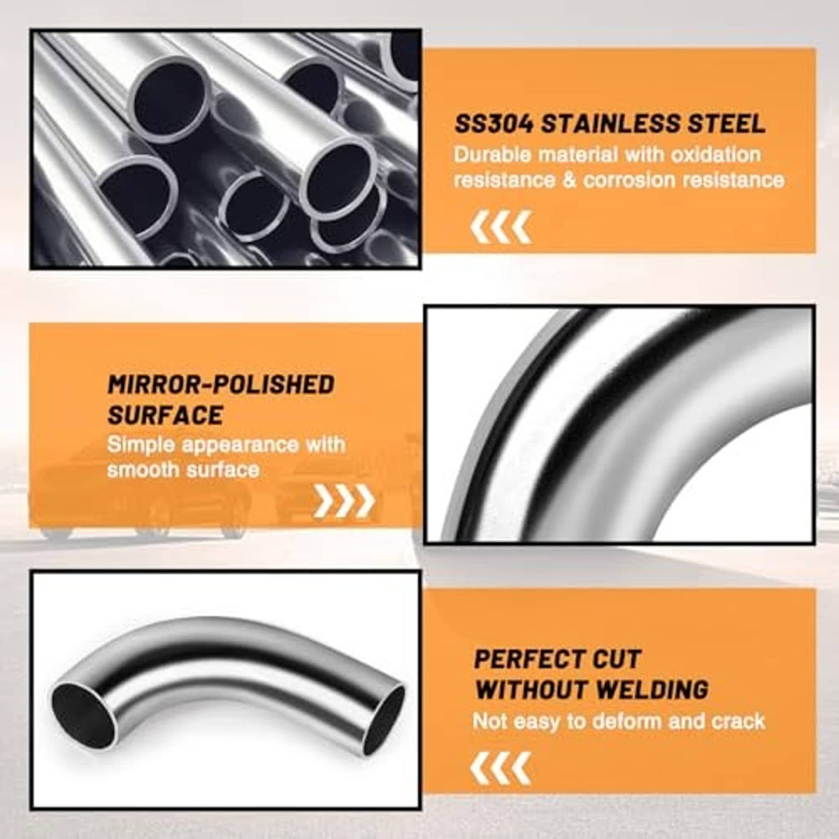 Stainless steel elbow pipe with mirror-polished surface and smooth curved bends.
