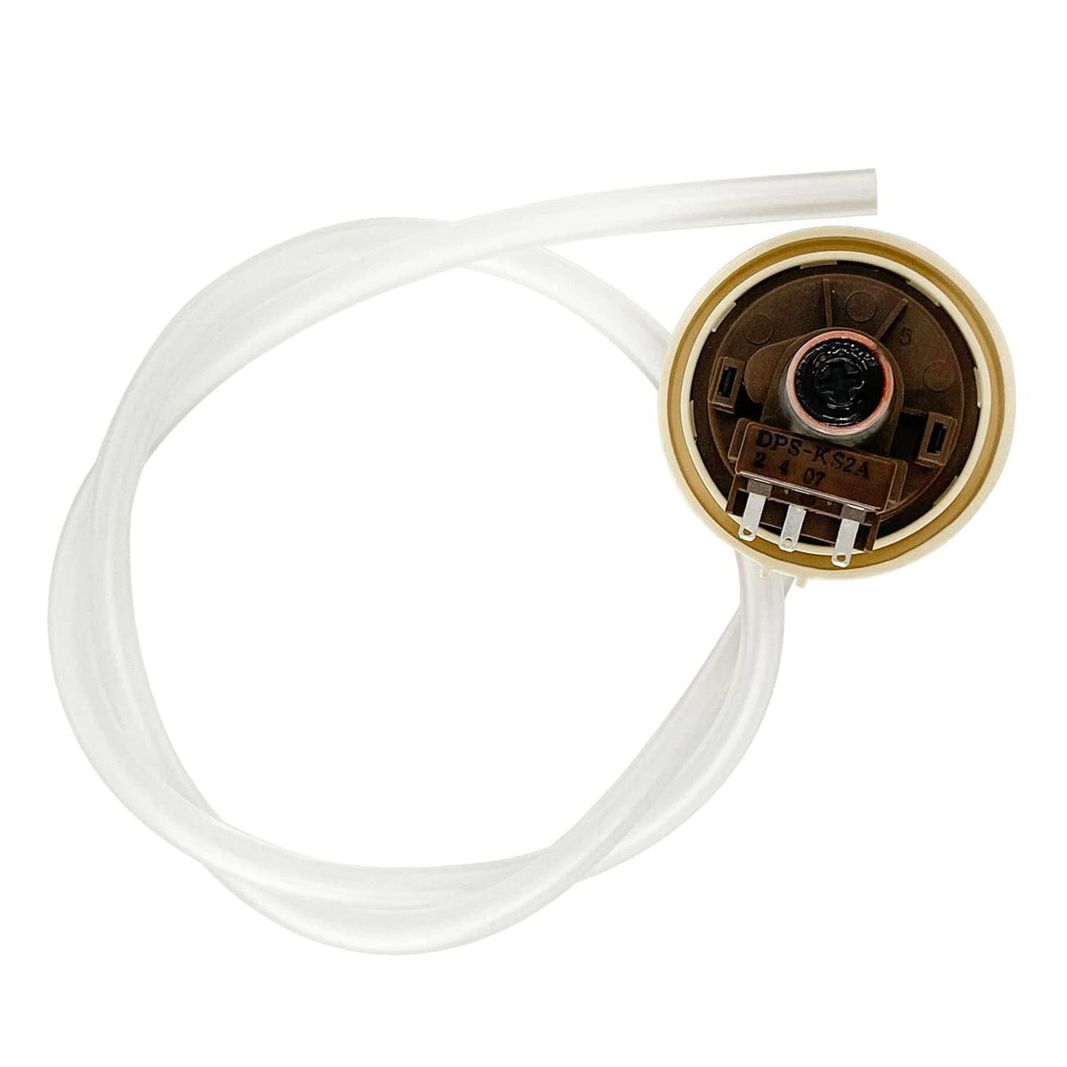 Washer water level pressure sensor switch cap with dark brown contacts and white hose