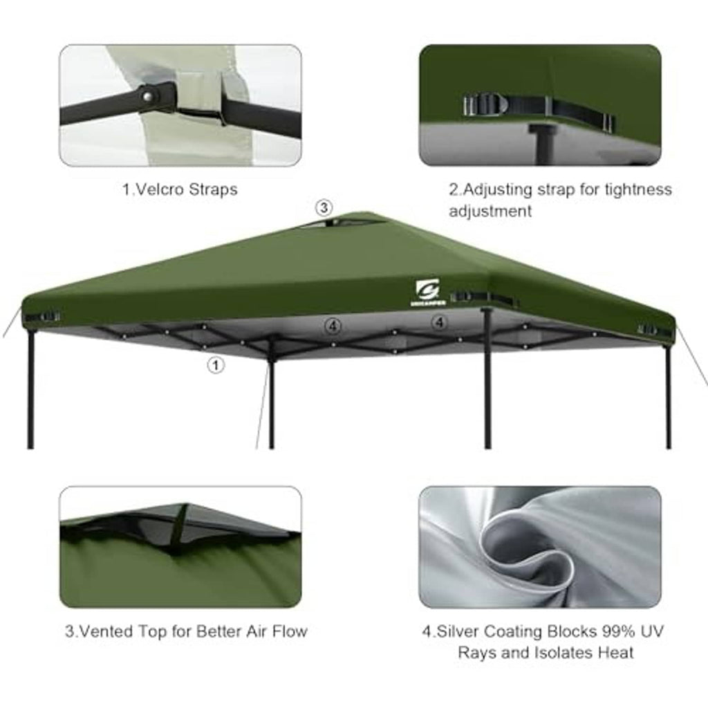 Green canopy replacement top cover with air vent, showing straps and adjustable tie points