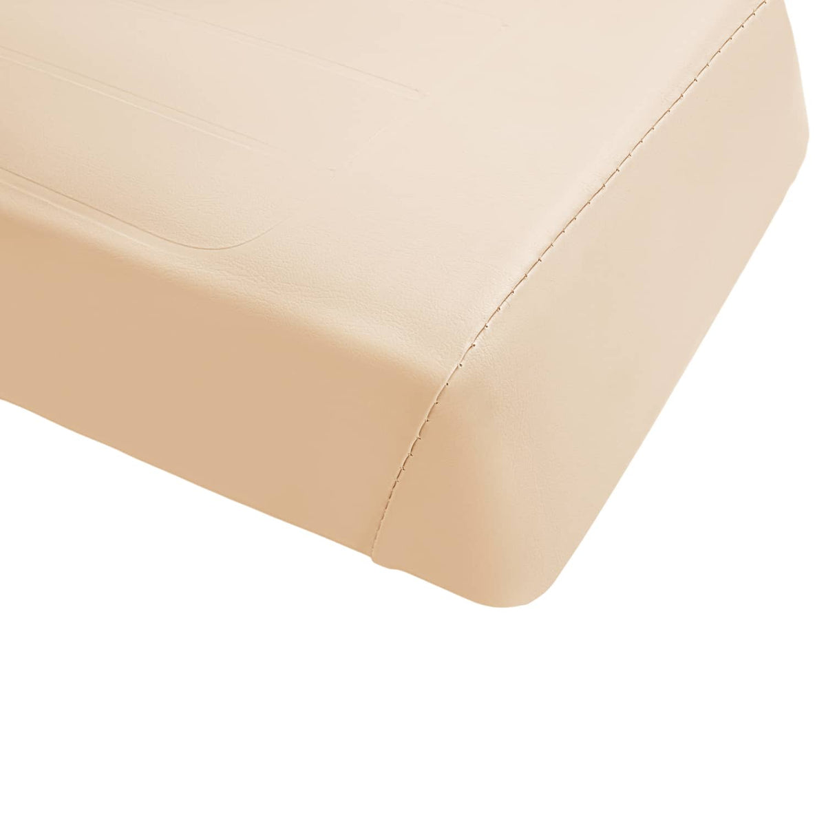 Beige cushion corner with visible edge stitching and rounded shape