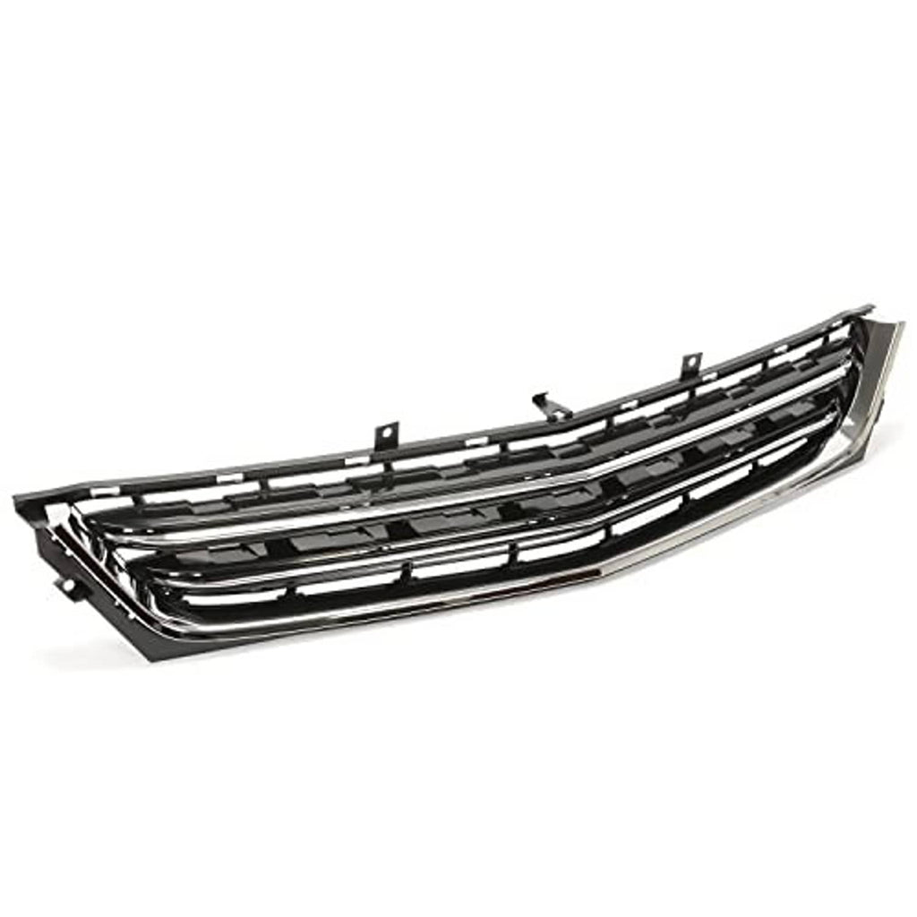 Front lower grille with black mesh openings and chrome border, three-quarter view