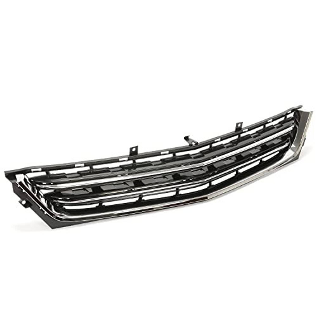Front lower grille with black mesh openings and chrome border, three-quarter view