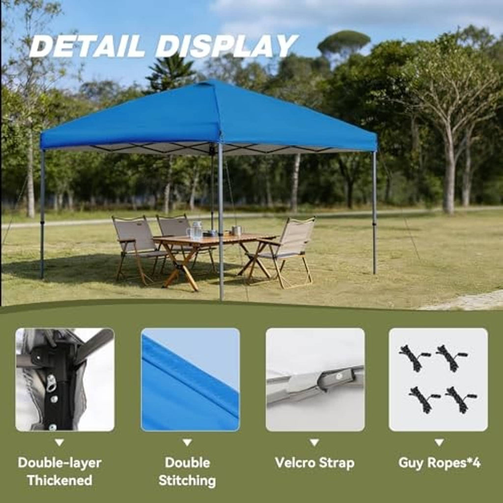Blue 10x10ft canopy top with vented roof over straight-leg frame