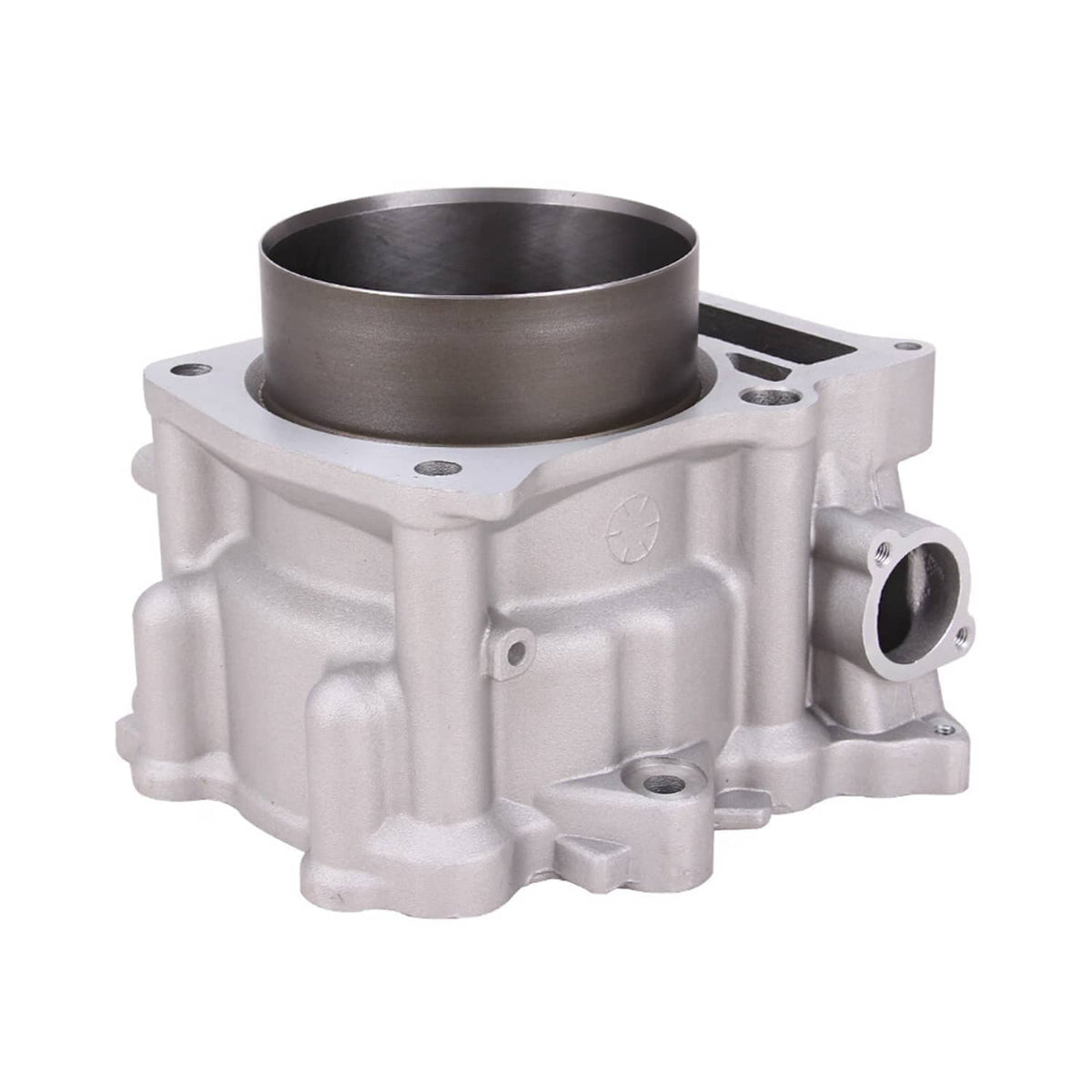 Cylinder block assembly with dark cylinder bore and side port, light aluminum housing