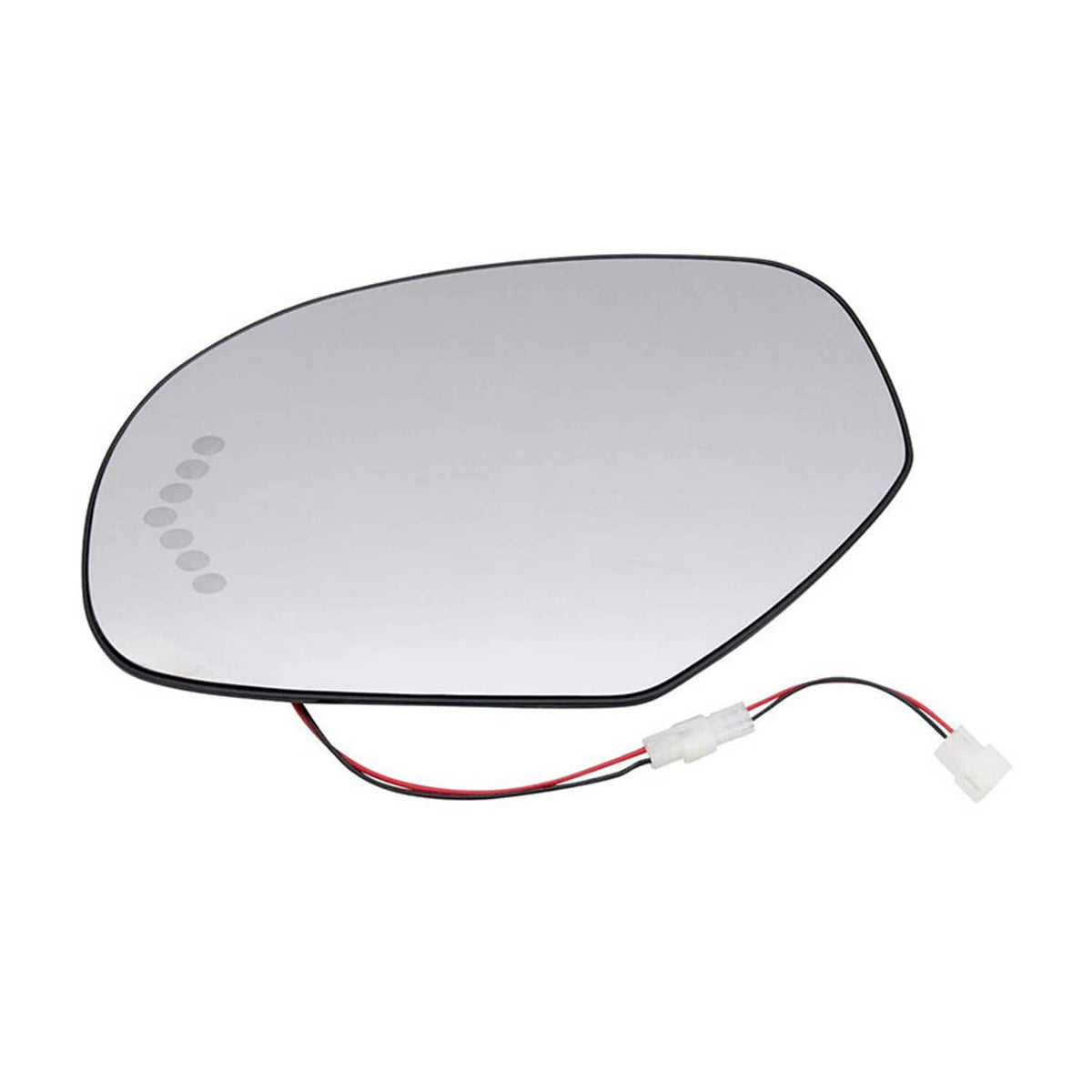 Heated signal mirror glass with wiring harness, white translucent glass panel