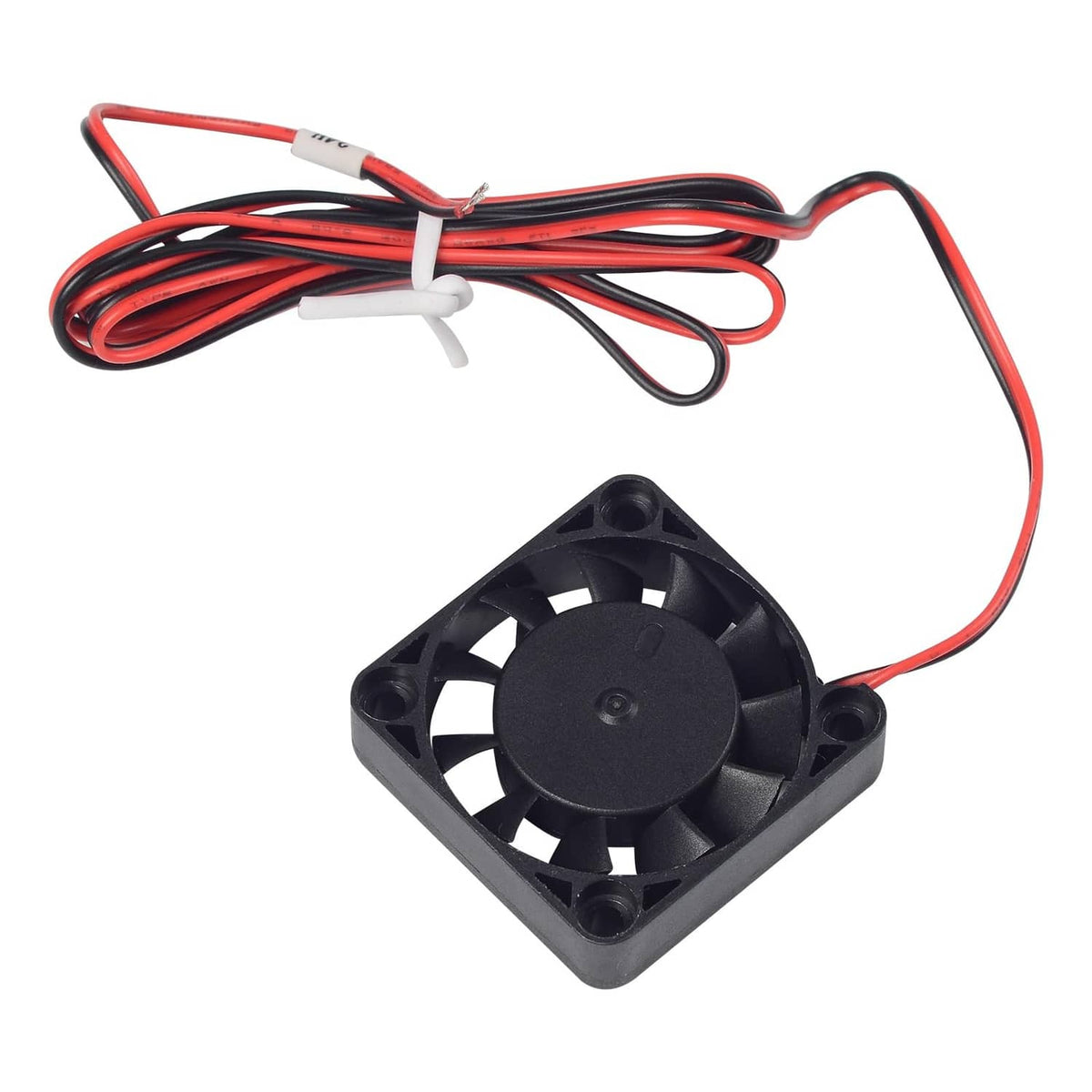 40x40x10mm DC 24V cooling fan with black square housing and bundled red wire leads