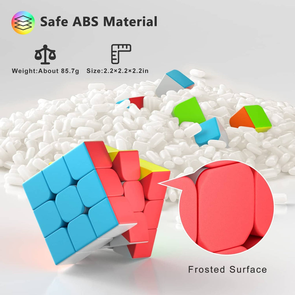 Multicolor speed cube pieces with scattered cubes and a larger curved cube close-up