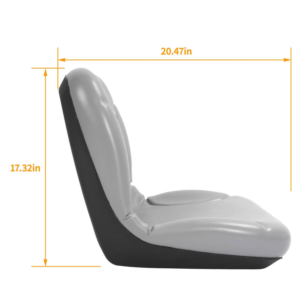 Light gray tractor seat side profile with high backrest and arm supports
