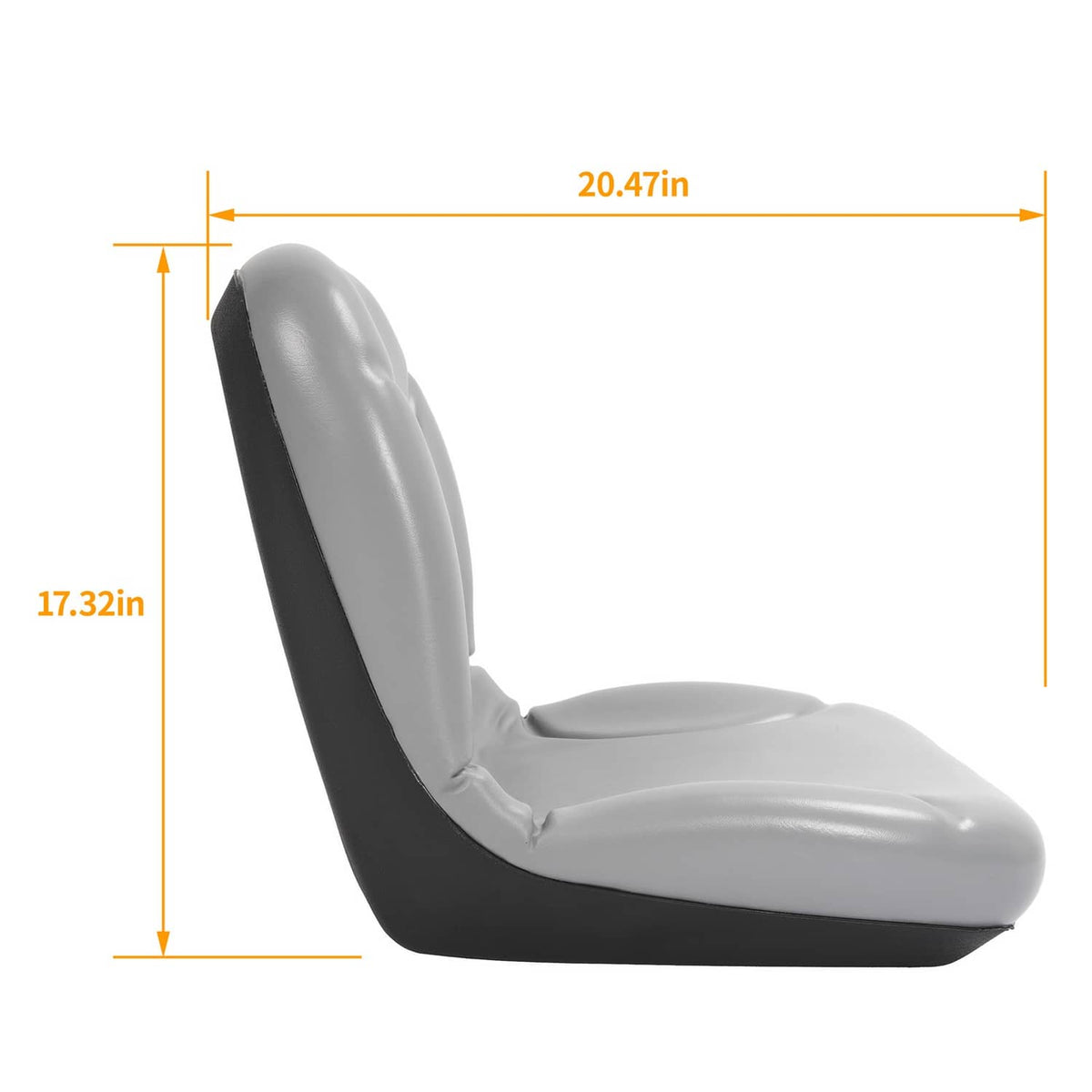 Light gray tractor seat side profile with high backrest and arm supports