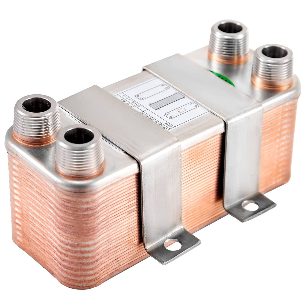 316L stainless steel plate heat exchanger with copper fins, four threaded connection ports on top