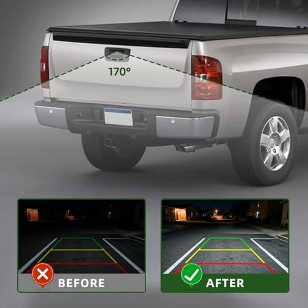 Tailgate handle backup camera mounted at rear with cable and lens module