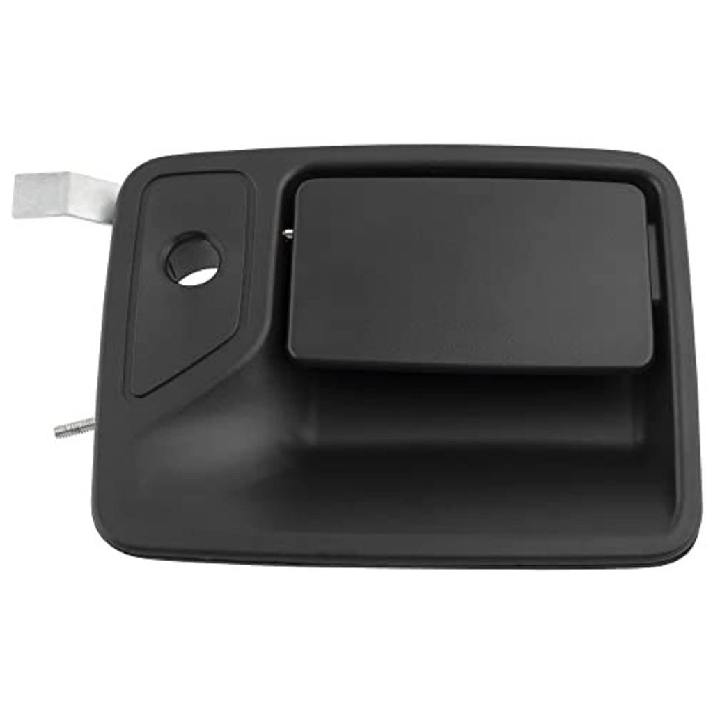 Exterior door handle, matte dark gray/black with recessed grip and key cylinder