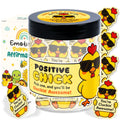 Positive chicken affirmation note jar with black lid and colorful card stickers