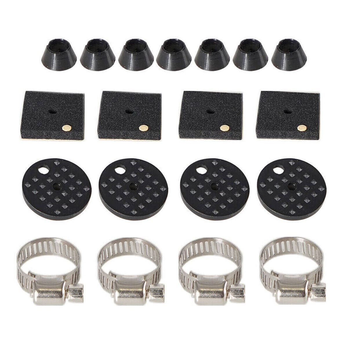 Transmission cooler mounting and hose parts: rubber pads, small fittings, metal clamps