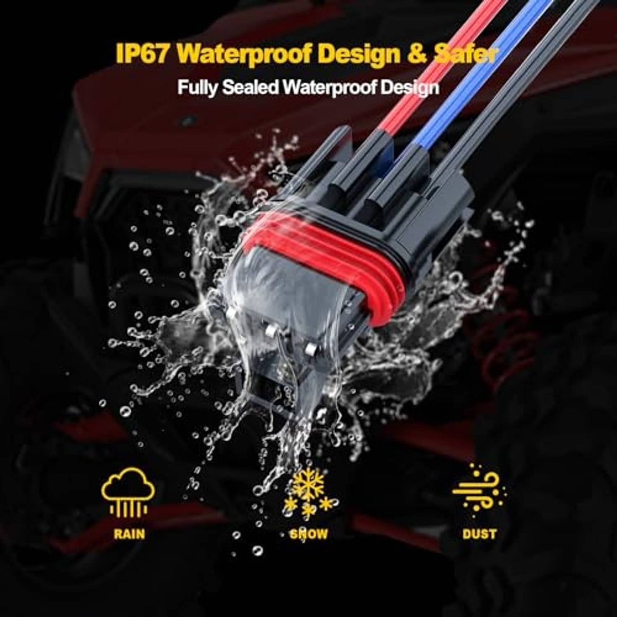 Sealed pulse power plug pigtail connector with red-ringed black housing