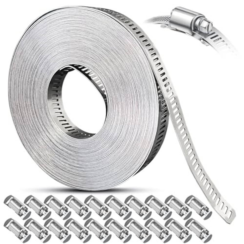 Stainless steel worm gear hose clamp strap roll with bundled adjustable clamps