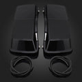 Black hard saddlebag speaker covers with mesh panels and two matching accessory cables