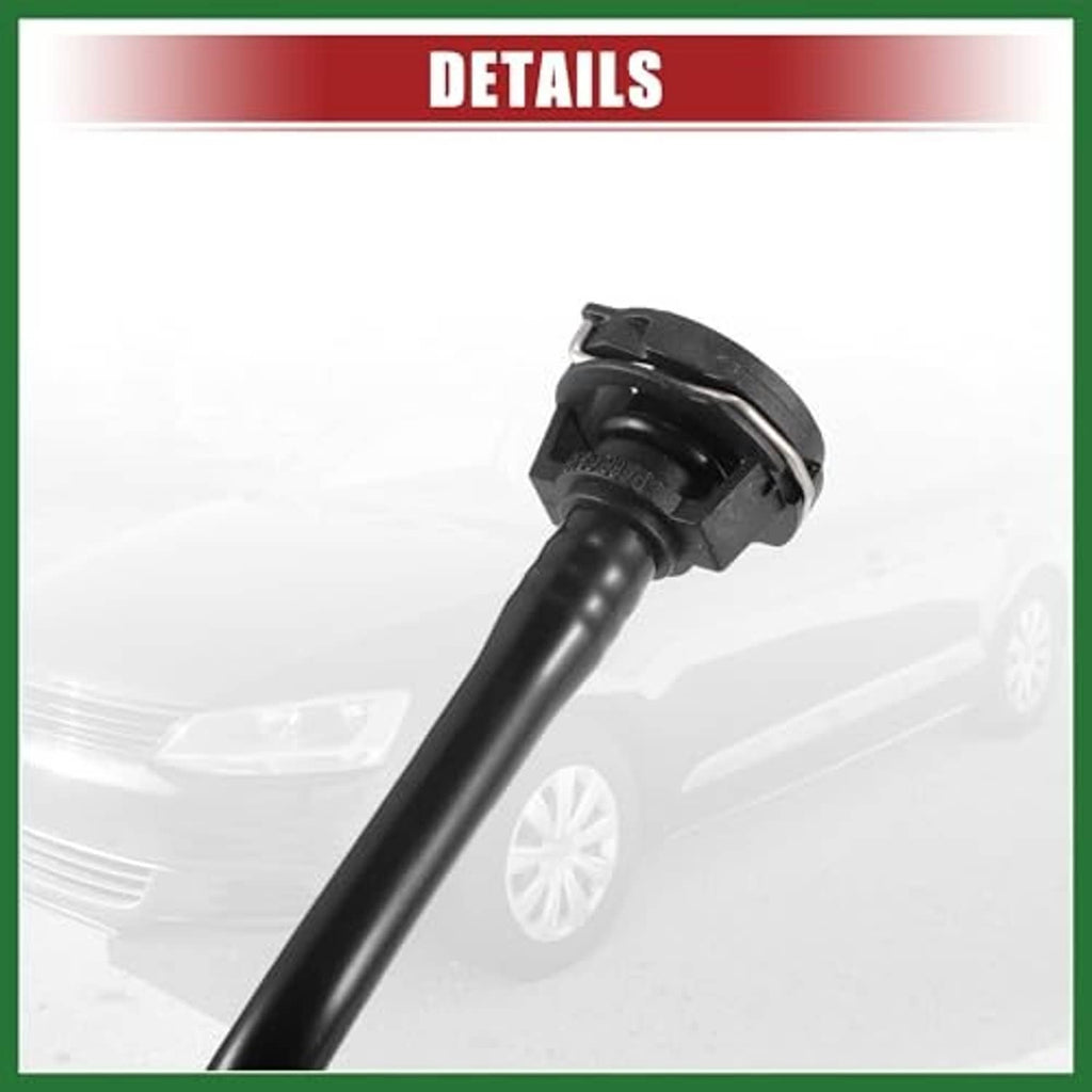 Coolant overflow hose with black plastic end fitting and black rubber tube, close-up.