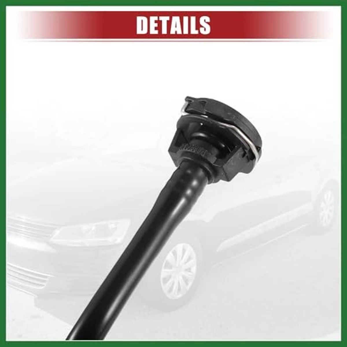 Coolant overflow hose with black plastic end fitting and black rubber tube, close-up.