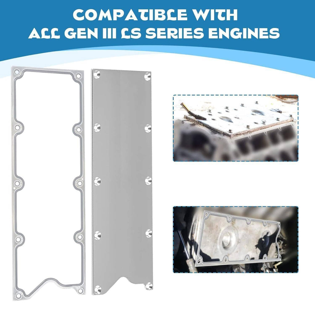 Gasket and aluminum cover plate set with hardware bolts, silver finish