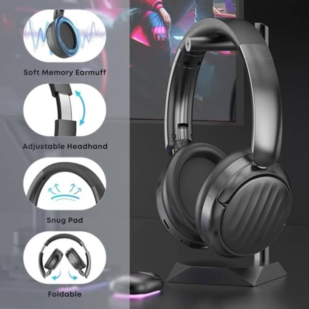 Black over-ear headphones with adjustable headband and soft memory-foam style pads