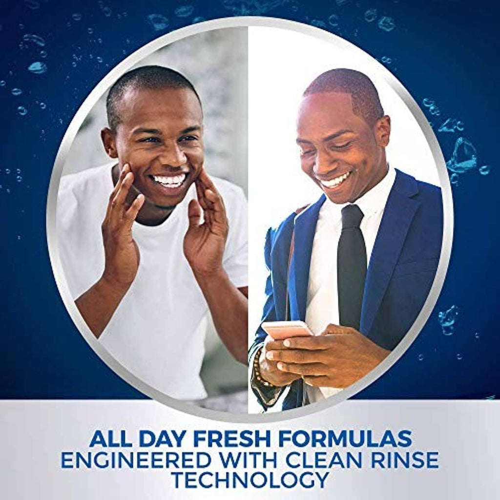 Men's body wash marketing graphic with two smiling men in circular photo