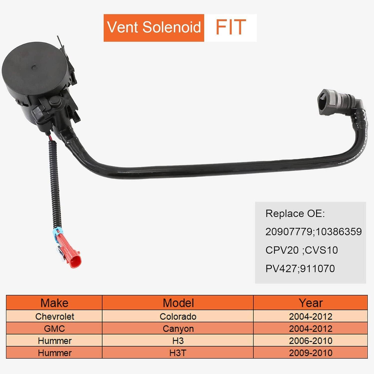 Vapor canister vent solenoid valve with black canister and flexible wire harness
