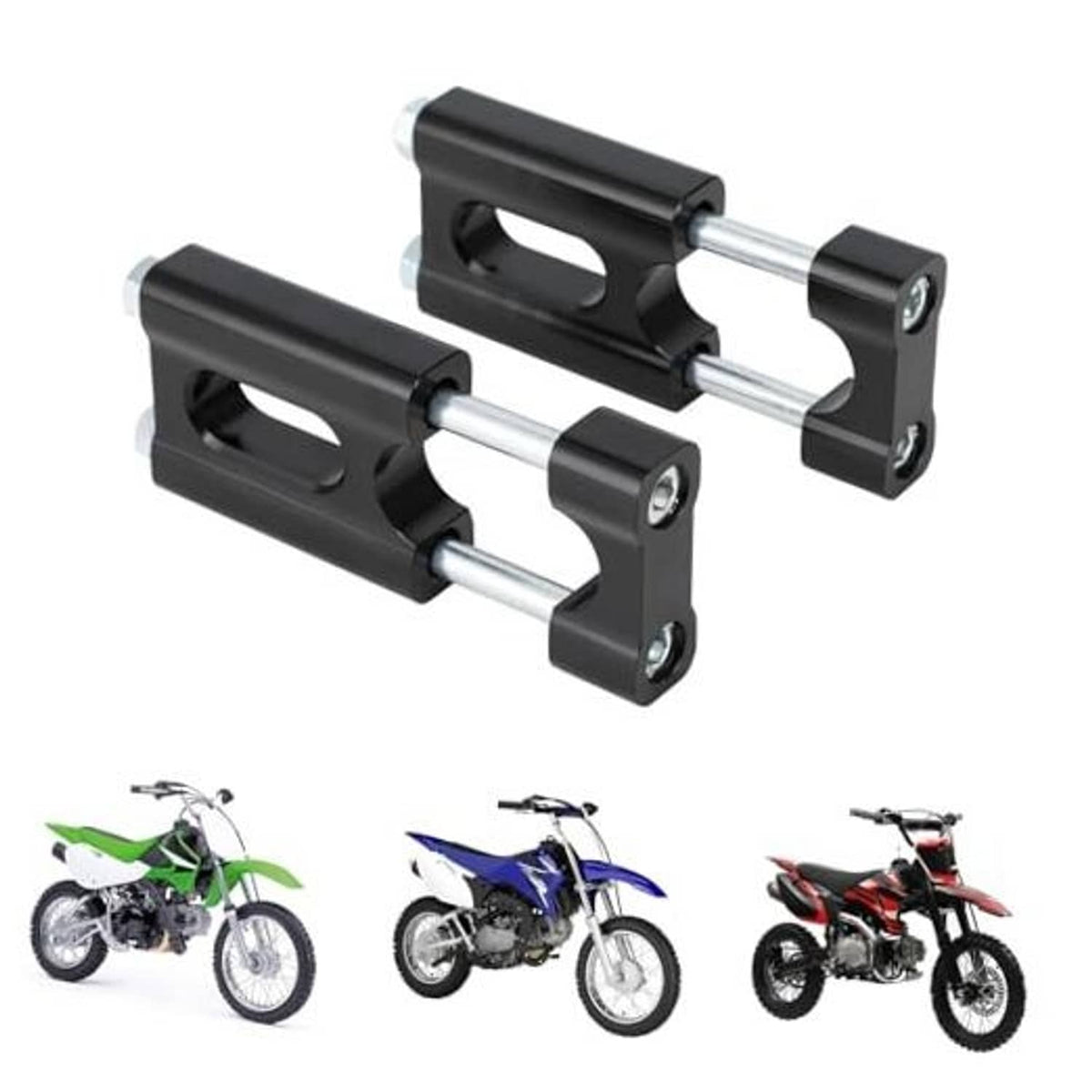 Black handlebar riser clamp set with silver mounting bolts for 22mm/7-8 bars