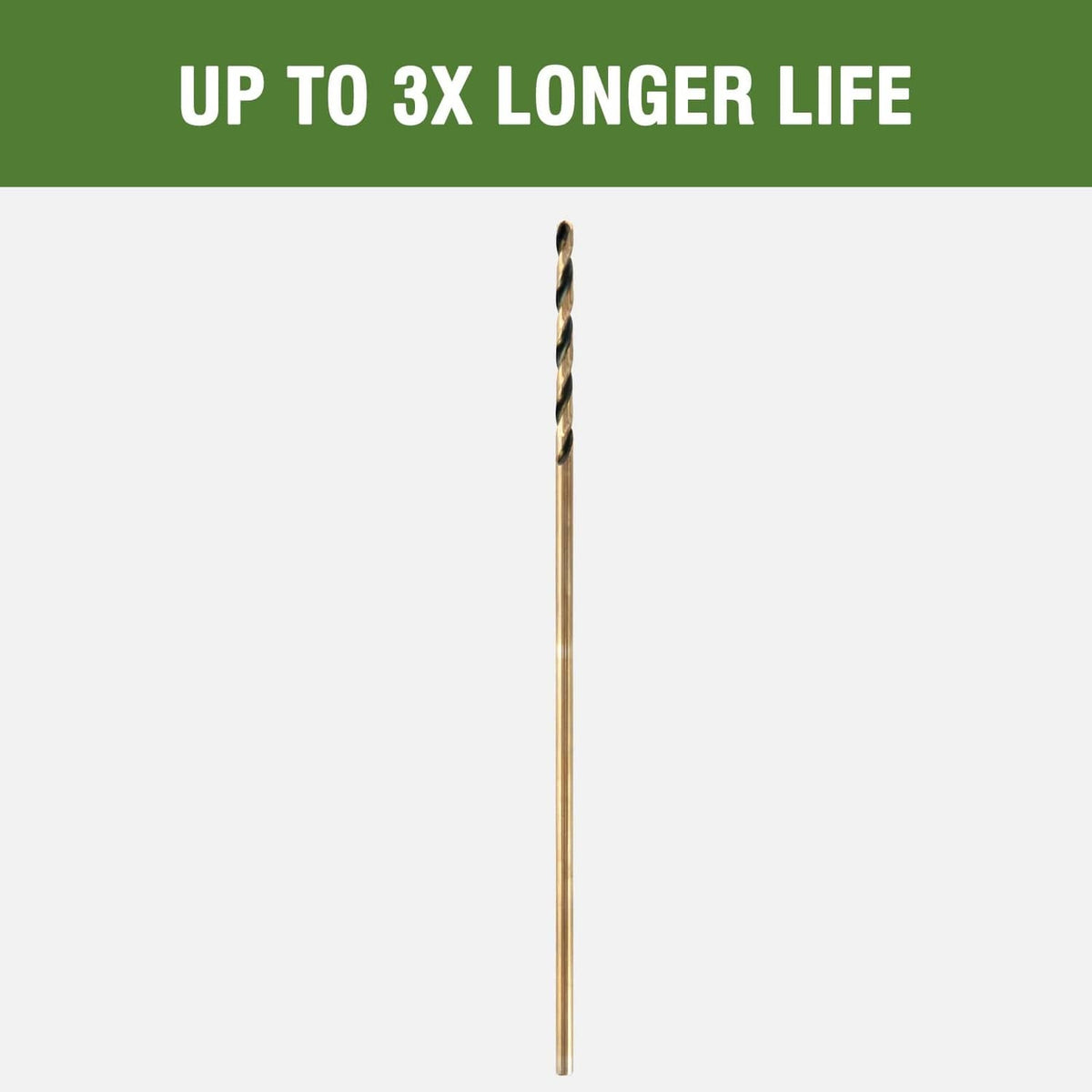 Single long gold drill bit with black spiral tip